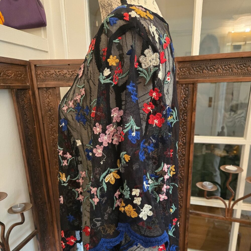 Anthropologie Maeve Meadows Sheer Floral Embroidered Top, Sz L - Picture 6 of 11